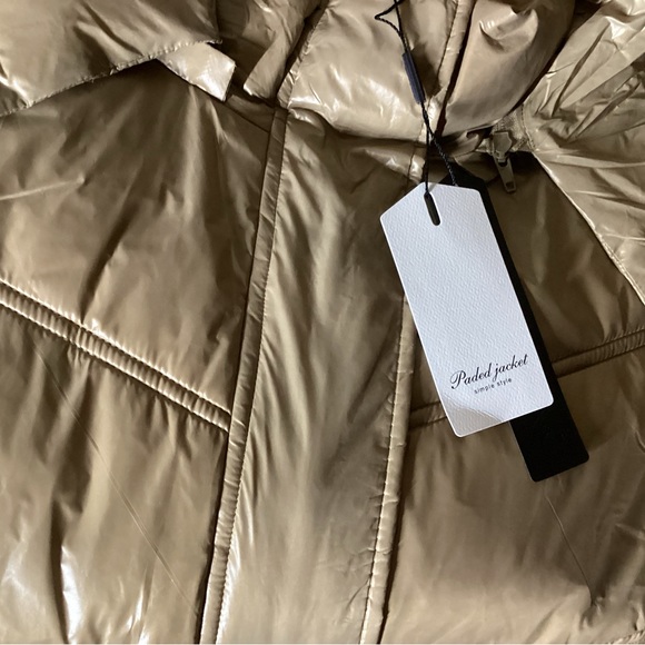 Shanfetl Women’s Camel Long Quilted Coat Hooded Maxi Length Long Sleeve XL - Picture 8 of 8